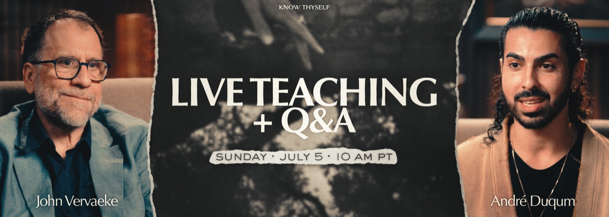 Live Teaching and Q&A with John Vervaeke and Andr&eacute; Duqum, Sunday July 5 at 10AM PT